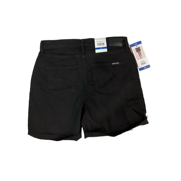 Calvin Klein Mom Cuff Shorts Women's 10 Black Denim Dark Wash Cotton 5-Pockets - Picture 2 of 5